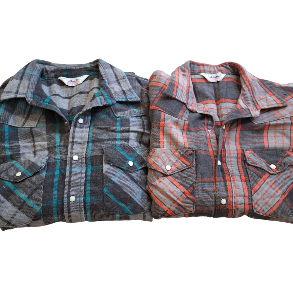 Dakota Five Brother Vintage Heavy Pearl Snap Flannel Lot Gray XL